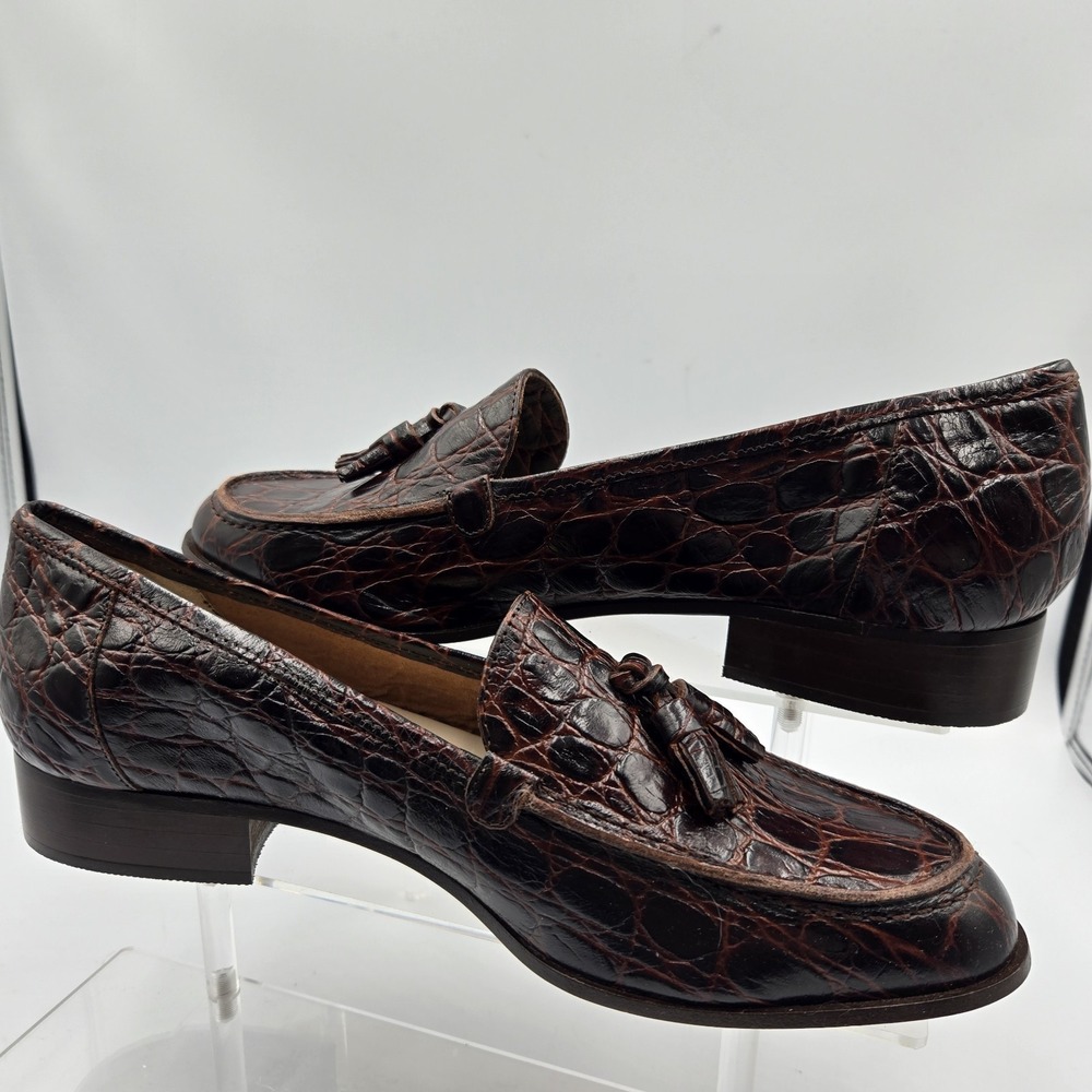 VTG Sesto Meucci Italy Women's 9N Slip On Alligator Crocodile Red Brown Loafer